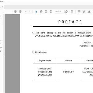 Yanmar 4TNE98-SNM 4TNE98-SNM2 4TNE98-SNM3 Forklift Parts Catalog Manual - PDF DOWNLOAD