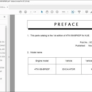Yanmar 4TNV88-BP6DF For Komatsu Excavator Parts Catalog Manual 0CW10-G58100 - PDF DOWNLOAD