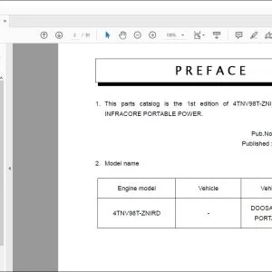 Yanmar 4TNV98T-ZNIRD for DOOSAN Parts Catalog Manual 0CW10-G58800 - PDF DOWNLOAD