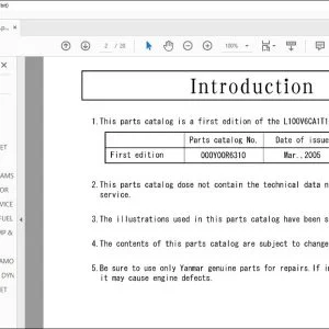 Yanmar L100V6CA1T1AA Diesel Engine Parts Catalog Manual 000Y00R6310 - PDF DOWNLOAD