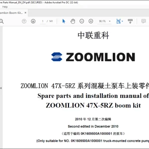 Zoomlion Boom Kit 47X-5RZ Spare Parts & Installation Manual_EN_ZH - PDF DOWNLOAD