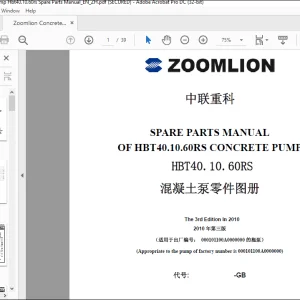 Zoomlion Concrete Pump HBT40.10.60RS Spare Parts Manual_EN_ZH - PDF DOWNLOAD