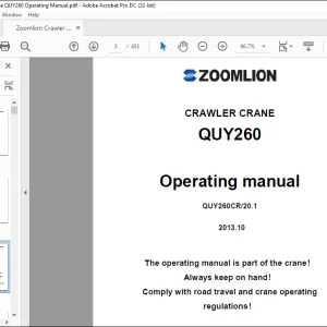 Zoomlion Crawler Crane QUY260 Operating Manual - PDF DOWNLOAD