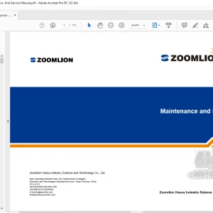 Zoomlion Crawler Crane ZCC88H Maintenance & Service Manual - PDF DOWNLOAD