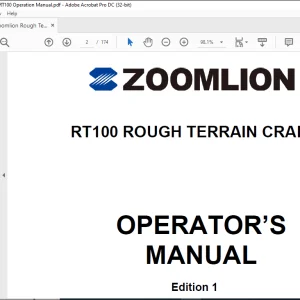 Zoomlion RT100 Rough Terrain Crane Operator's Manual - PDF DOWNLOAD