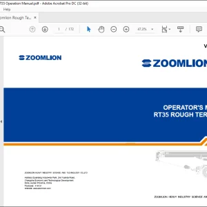 Zoomlion RT35 Rough Terrain Crane Operator's Manual - PDF DOWNLOAD