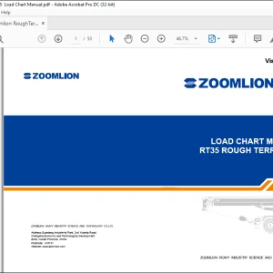 Zoomlion RT35 RoughTerrain Crane Load Chart Manual - PDF DOWNLOAD