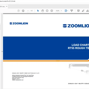 Zoomlion RT55 ROUGH TERRAIN CRANE LOAD CHART MANUAL - PDF DOWNLOAD