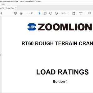 Zoomlion RT60 Rough Terrain Crane Load Chart Manual - PDF DOWNLOAD