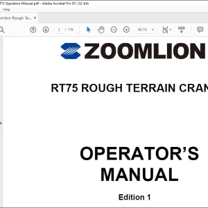 Zoomlion RT75 Rough Terrain Crane Operator's Manual - PDF DOWNLOAD