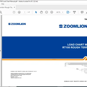 Zoomlion Rough Terrain Crane RT100 Load Chart Manual -  PDF DOWNLOAD