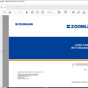 Zoomlion Rough Terrain Crane RT75 Load Chart Manual -  PDF DOWNLOAD