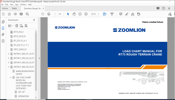 Zoomlion Rough Terrain Crane RT75 Load Chart Manual - PDF DOWNLOAD ...