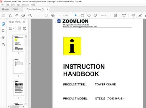 Zoomlion Tower Crane QTZ125(TC6016A-8) Instruction Manual - PDF DOWNLOAD