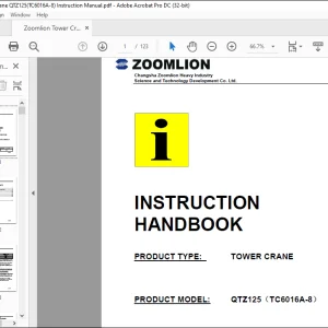 Zoomlion Tower Crane QTZ125(TC6016A-8) Instruction Manual - PDF DOWNLOAD