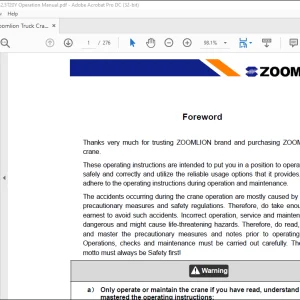 Zoomlion Truck Crane QY30V532.3T20Y Operation Manual - PDF DOWNLOAD