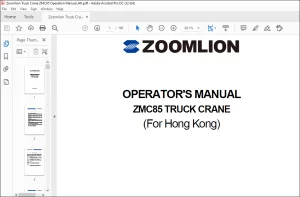 Zoomlion Truck Crane ZMC85 Operator's Manual_HK - PDF DOWNLOAD