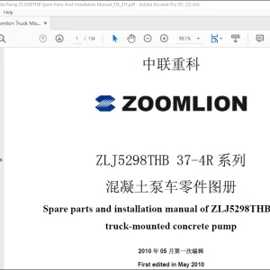 Zoomlion Truck Mounted Concrete Pump ZLJ5298THB 37-4R Spare Parts & Installation Manual_EN_ZH - PDF DOWNLOAD