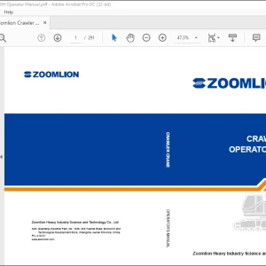 Zoomlion ZCC1100H Crawler Crane Operator's Manual - PDF DOWNLOAD