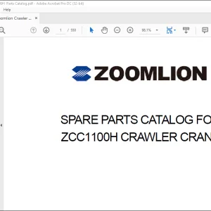 Zoomlion ZCC1100H Crawler Crane Parts Catalog Manual - PDF DOWNLOAD
