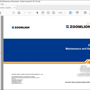 Zoomlion ZCC800H Crawler Crane Maintenance & Service Manual - PDF DOWNLOAD