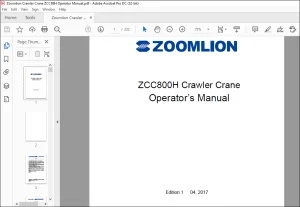 Zoomlion ZCC800H Crawler Crane Operator’s Manual - PDF DOWNLOAD