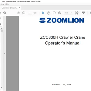 Zoomlion ZCC800H Crawler Crane Operator’s Manual - PDF DOWNLOAD
