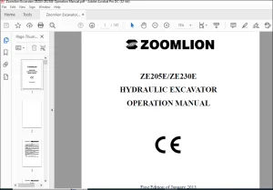 Zoomlion ZE205-ZE230E Hydraulic Excavator Operation Manual - PDF DOWNLOAD
