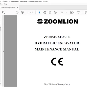 Zoomlion ZE205E ZE230E Hydraulic Excavator Maintenance Manual - PDF DOWNLOAD