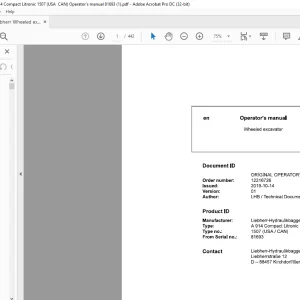 liebherr Wheeled excavator A 914 Compact Litronic 1507 (USA  CAN) Operator's manual 81693  - PDF DOWNLOAD