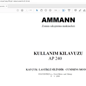 AMMAN Pnömatik Lastikli Silindir AP 240 KAUÇUK- LASTİKLİ SİLİNDİR- CUMMINS MOTORU KULLANIM KILAVUZU - PDF DOWNLOAD (TRUKISH)