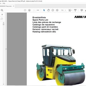 Ammann Pneumatic Tyred Roller AV 95-2 Cummins Spare Parts List Manual SN 85  - PDF DOWNLOAD