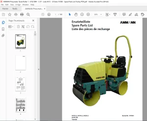 Ammann Pneumatic Tyred Roller AV12-2, AV16-2, AV20-2 AV16-2K Yanmar Spare Parts List Manual SN 10β000 - PDF DOWNLOAD