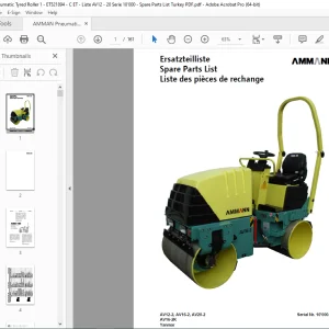 Ammann Pneumatic Tyred Roller AV12-2, AV16-2, AV20-2 AV16-2K Yanmar Spare Parts List Manual SN 10’000  - PDF DOWNLOAD