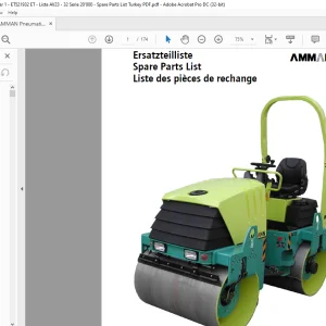 Ammann Pneumatic Tyred Roller AV23-2, AV26-2, AV32-2, AV23-2K, AV26-2K, AV32-2K Yanmar Spare Parts List Manual SN 20’000 - PDF DOWNLOAD