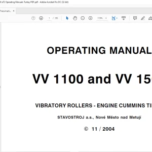 Ammann Pneumatic Tyred Roller VIBRATORY ROLLERS - ENGINE CUMMINS TIER II VV 1100 and VV 1500 OPERATING MANUAL - PDF DOWNLOAD