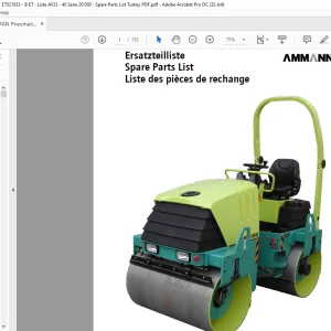 Ammann Pneumatic Tyred Roller Yanmar AV33-2, AV40-2, AV40-2K Spare Parts List Manual SN 20’000  - PDF DOWNLOAD