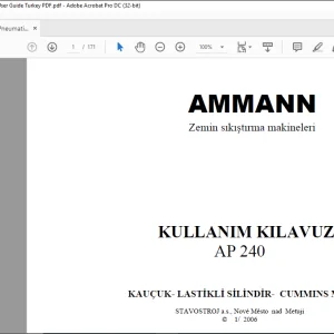 Ammann Pnömatik Lastikli Silindir AP 240 KAUÇUK- LASTİKLİ SİLİNDİR- CUMMINS MOTORU Zemin sıkıştırma makineleri KULLANIM KILAVUZU - PDF DOWNLOAD (Turkish)