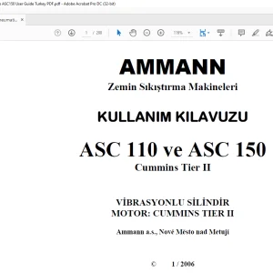 Ammann Pnömatik Lastikli Silindir ASC 110 ve ASC 150 Cummins Tier II VIBRATION CYLINDER ENGINE CUMMINS TIER II KULLANIM KILAVUZU - PDF DOWNLOAD (Turkish)