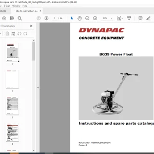 DYNAPAC CONCRETE EQUIPMENT BG39 Power Float Instructions and spare parts catalogue 4700369016 PDF DOWNLOAD