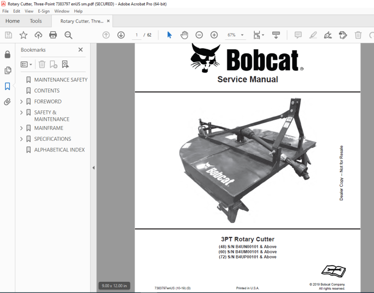 BOBCAT 3PT Rotary Cutter 48 60 72 Service Manual 7383797 PDF DOWNLOAD