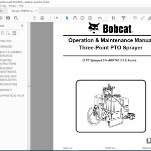 BOBCAT 3PT Sprayer Three-Point PTO Sprayer Operation & Maintenance Manual SN ABKT00101 PDF DOWNLOAD
