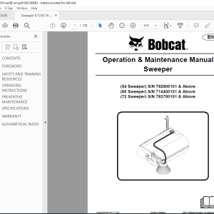 BOBCAT 54 60 72 Sweeper Operation & Maintenance Manual 6724016 PDF