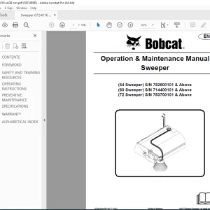 BOBCAT 54 60 72 Sweeper Operation & Maintenance Manual 6724016 PDF DOWNLOAD
