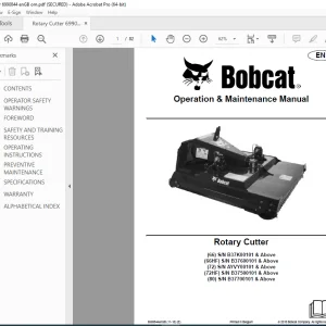 BOBCAT 66 66HF 72 72HF 80 Rotary Cutter Operation & Maintenance Manual 6990844 PDF DOWNLOAD