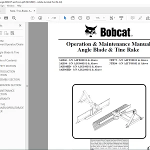 BOBCAT Angle Blade & Tine Rake  Operation & Maintenance Manual 6904725 (3-06) PDF DOWNLOAD