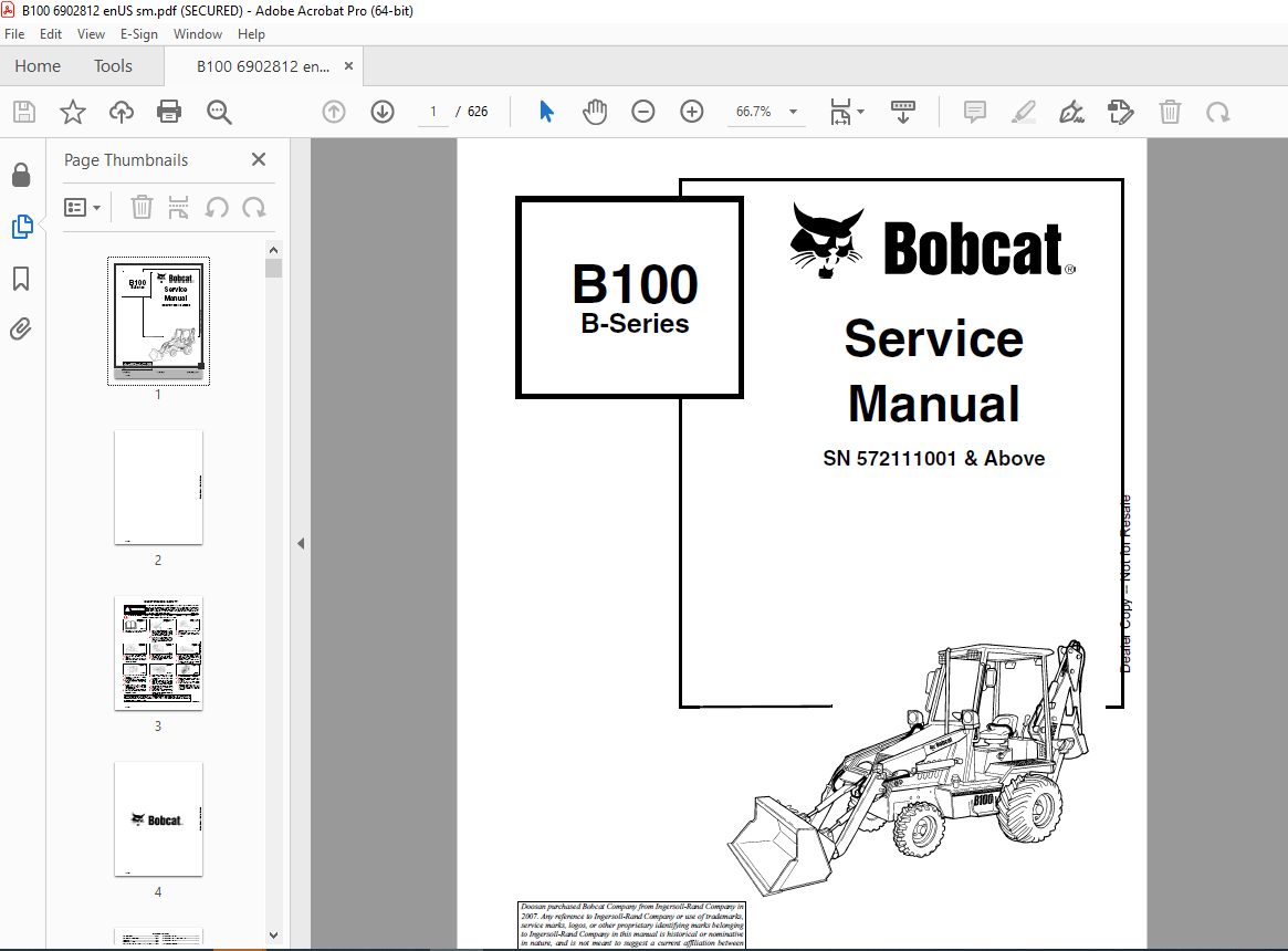 BOBCAT B100 B-Series SN 572111001 Service Manual PDF DOWNLOAD ...