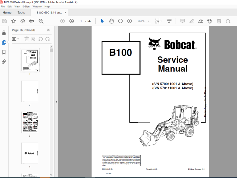 BOBCAT B100 SN 570011001 570111001 Service Manual PDF DOWNLOAD ...