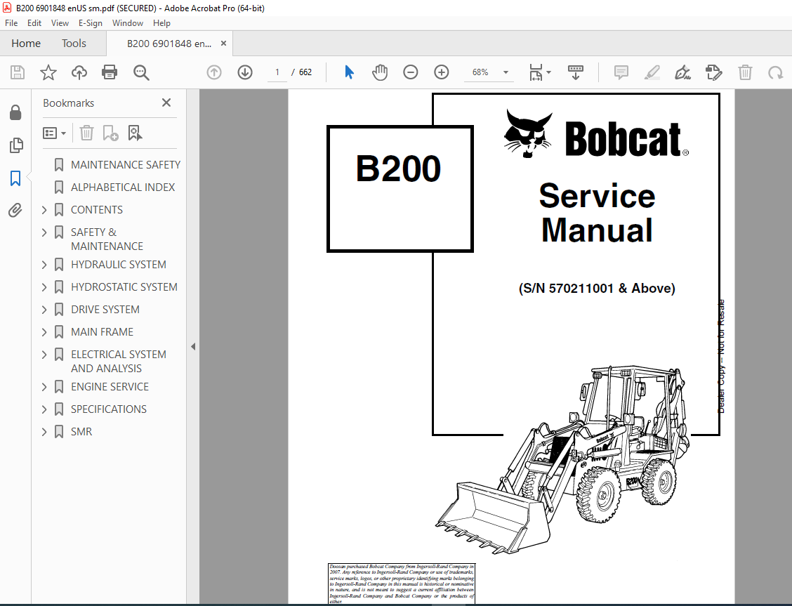 BOBCAT B200 SN 570211001 Service Manual PDF DOWNLOAD - HeyDownloads ...