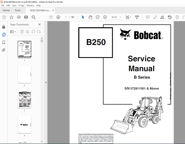 BOBCAT B250 B Series SN 572911001 Service Manual PDF DOWNLOAD ...